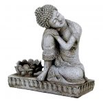 Boeddha met kaarshouder steen grijs